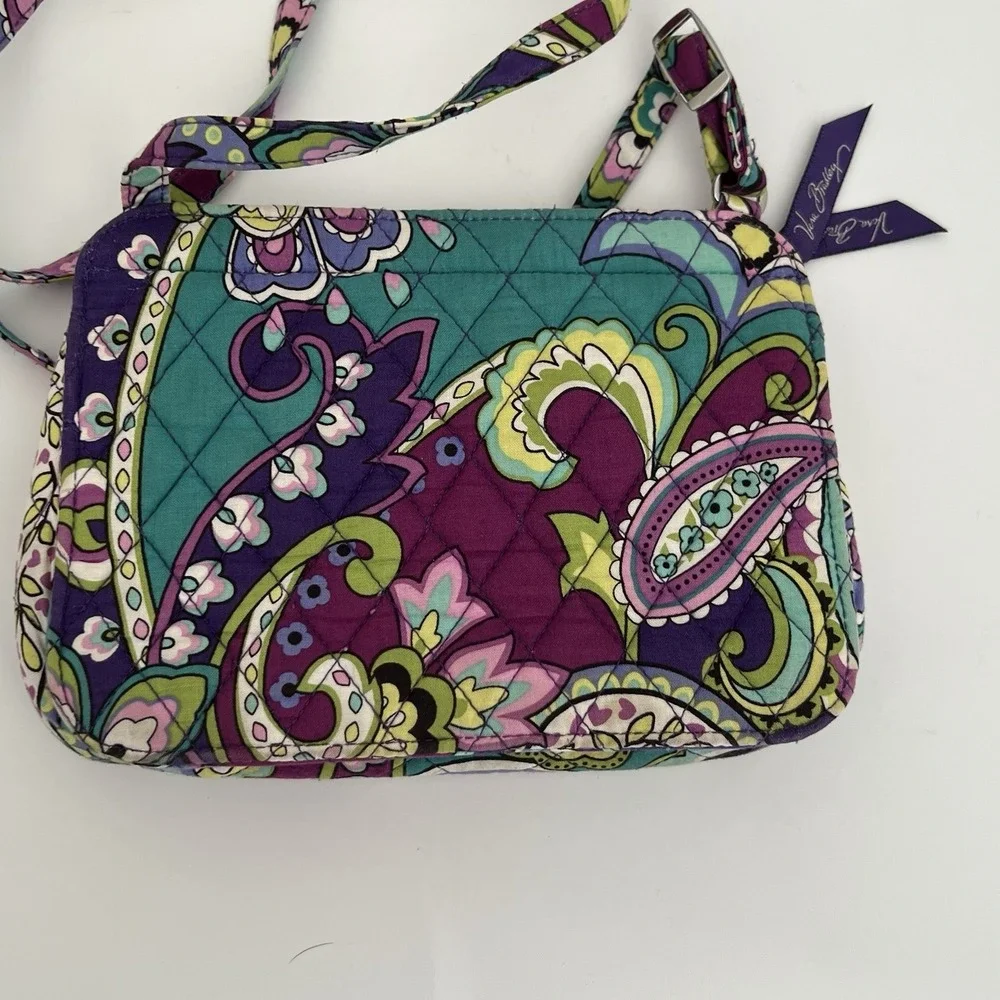 Vera Bradley Quilted Cotton Crossbody Bag Purple Teal Paisley Floral Purse